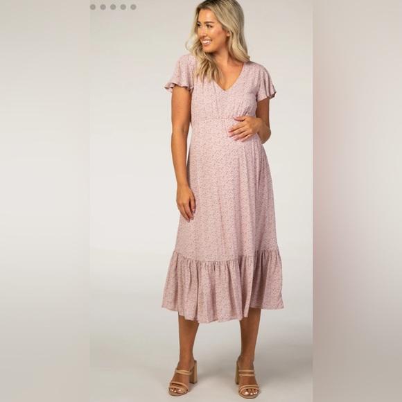 Pinkblush Dresses & Skirts - Pink Dot Print Ruffle Maternity Midi Dress